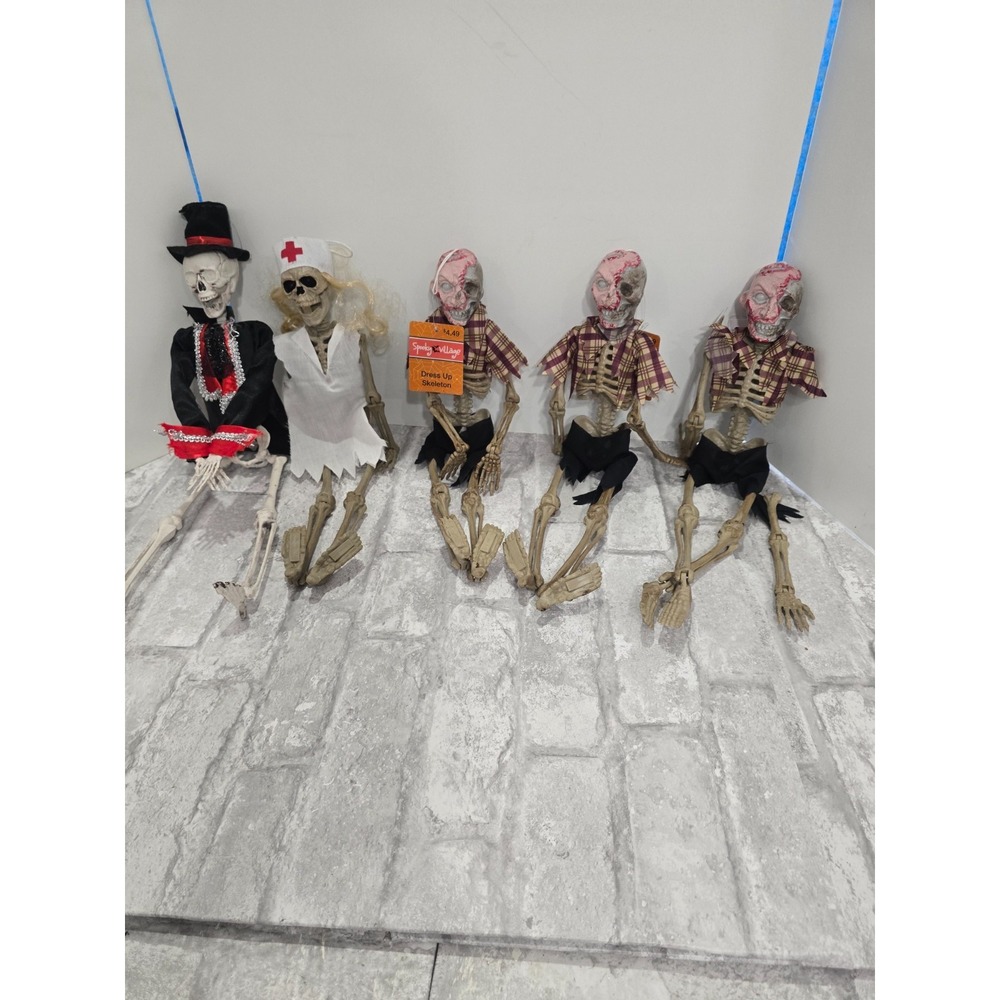 Halloween Dressed Up Skeletons Nurse Pirate Zombies Lot 5 Hanging Decor New 17"